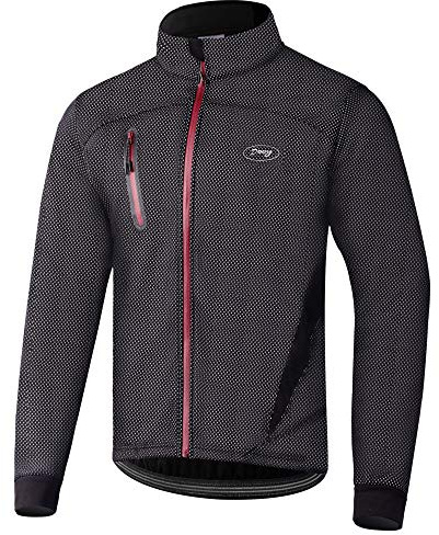 Dooy Winter Warm UP Thermal Softshell Cycling Jacket Windproof Waterproof Mens Running Mountain Biking Breathable Reflective Coat(Black,3XL)