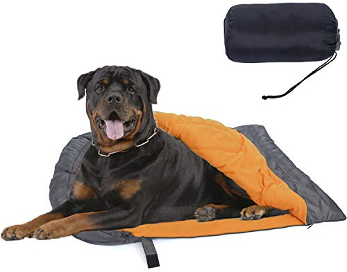 Dog Sleeping Bag, Waterproof Travel Warm Portable Dog Bed with Storage Bag for Indoor Outdoor Warm Camping Hiking Backpacking(Orange)