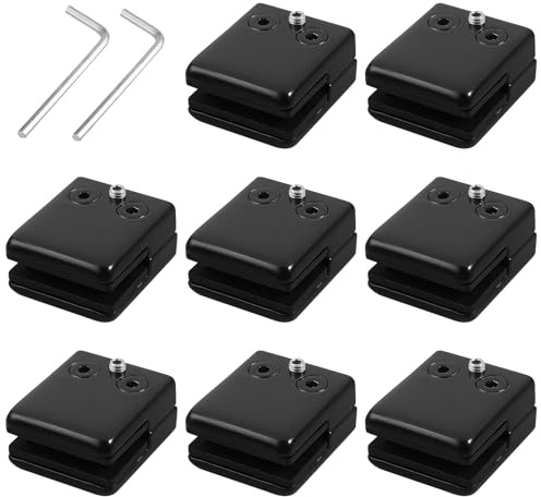 Neoteck 8pcs Pinces à Verre Carrées 8-10mm en Inox 304 Noir - Finition Peinture Pulvérisée, Dos Plat, avec Caoutchouc et Vis de Réglage - Pour Balustrade, Escalier, Salle de Bain