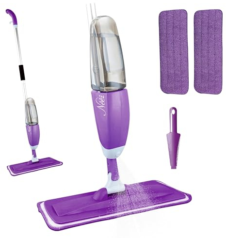 Neez Balai Serpillère Vaporisateur - Professionnelle Microfibre Plat Spray Vadrouille avec 600ml Eau Reservoir pour Maison, Bois Dur, Stratifié et Cuisine Nettoyer de Sols - Violet