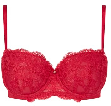 Ann Summers Sexy Lace Padded Balcony Bra, Fuller Bust DD+, A-G Cup, Curve-Enhancing Womens Underwear with Push-Up Cups, Underwire Support & Removable Pads Red - Womens Lingerie