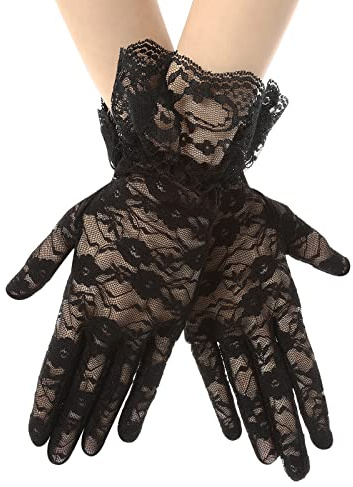 Yolev Women's Floral Lace Gloves - Vintage Opera Gloves for Ladies & Girls - Evening Party, Wedding, Tea Party, Prom, Cosplay (Black Flower)