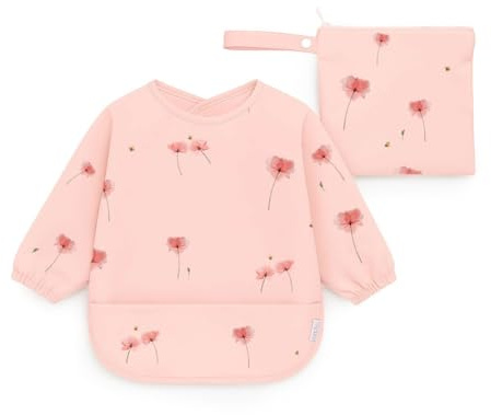 J.Børn Bavoir à manches longues | Imperméable | Combinaison de sevrage pour bébé | Tablier de cape de jeu désordonné pour tout-petits | Accessoires pour bébés à partir de 6 mois (Fleurs de coquelicot)