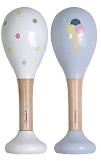 Kindsgut Rasseln aus Holz, 2er Set Musik Instrument für Babys und Klein-Kinder, ideal für unterwegs, dezente Farben und hochwertige Qualität, EIS und Punkte