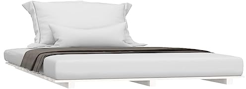 vidaXL Cadre de Lit, Lit Double avec Sommier à Lattes, Lit Adulte, Meuble de Chambre à Coucher Intérieur, Blanc 140x200 cm Bois de Pin Massif
