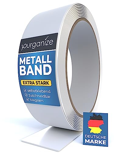 YOURGANIZE® Bande métallique autocollante | Idéal pour les aimants et les figurines Tonies® | Barre magnétique autocollante et découpable | Bande magnétique pour aimants | Bande ferro | Blanc (12 m)