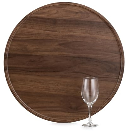 Hanobe Large Ottoman Serving Tray Round Walnut Veneer Decorative Tray 45cm