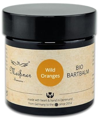 Meißner Tremonia - 60g Bart Balsam Wild Oranges - Beard Balm ohne künstliche Zusatzstoffe - veganes Bartwachs sechs hochwertigen Bio-Pflanzenölen - Für die tägliche Bartpflege