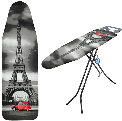 KADAX Bügelbrettbezug, Bügelbezug mit Kordelzug, Bügeltischbezug für Dampfbügeleisen, Ersatzbügeltischbezug mit Polyurethanschaum (Eiffelturm 148x52)