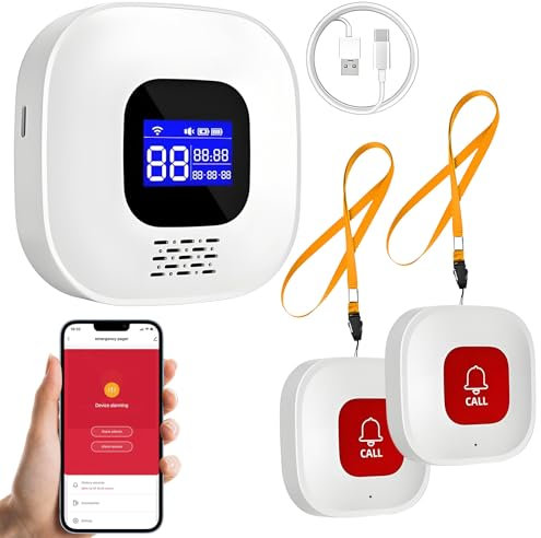 ChunHee Tuya WiFi Smart campanello di emergenza per anziani pazienti anziani disabili, 1 pulsante di emergenza SOS 1 ricevitore (2 pulsanti + 1 ricevitore (plug in)