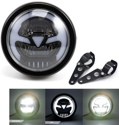 Faro moto 6.41inch LED faro anteriore per cafe racer bobber chopper faro con DRL (luce bianca DRL)