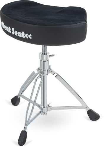 XDrum BeatSeat Tabouret de Batterie - Assise en forme de selle - Revêtement en velours synthétique noir - Réglage en hauteur par vis de 49 à 65 cm