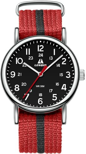 LN LENQIN Armbandsur, män, analog militärklocka, utomhus, klocka, män, analog herrklocka, vattentät, taktisk klocka med nylonband, herrklocka, digital (röd), röd