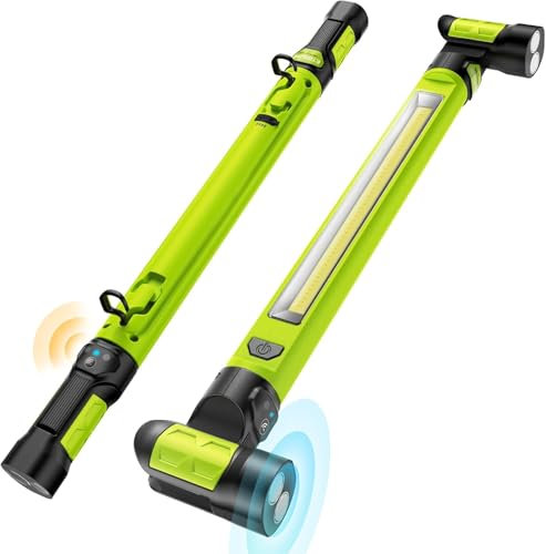 ETOOLAB - Lámpara LED de taller, 5200 mAh, 1200 lm, para el espacio del motor con imanes, foco de construcción, gancho de 360°, sensor de presencia, para camping, construcción, garaje, color verde