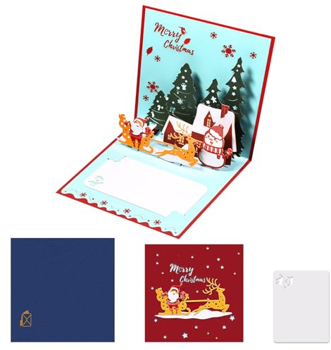 ATBEAMEN Jul pop up-kort, julkort för män, kvinnor och barn present till henne honom barn pop up julkort, god jul kort (rödbil jul tomten)