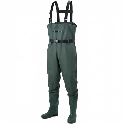 QWORK® Wathose Herren Damen, Wasserdichte, Atmungsaktive Teich-Wathose Mit Stiefeln, UK 11/EU 45, Zum Angeln, Jagen Und In Der Landwirtschaft