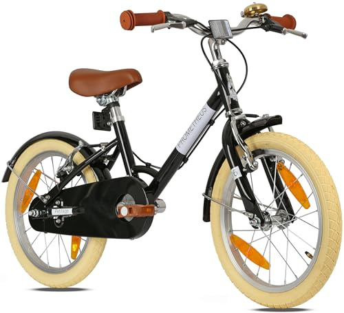 PROMETHEUS BICYCLES Vélo rétro pour enfant de 16 à partir de 5 ans - Vélo pour fille et garçon - Noir
