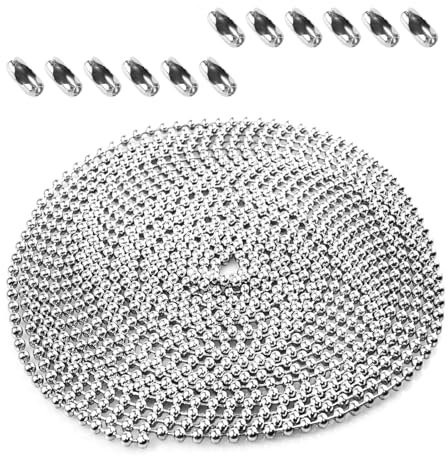 TANGZHIFEIYUE Roller Blind Chain, 6 Meter/19.69 Feet 4.5mm Stainless Steel Blind Beads Chain with 12 Pcs Blind Cord Connector Rust proof Silver Blind Cord Replacement for Vertical Blinds Repair Parts