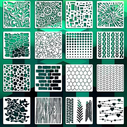 16Pcs Stencils for Crafts Reusable Stencils for Painting Texture Template for Art Stencil for Painting Wood Grains Flower Templates for Canvas Scrapbooking Journaling DIY (Industrial Textures)