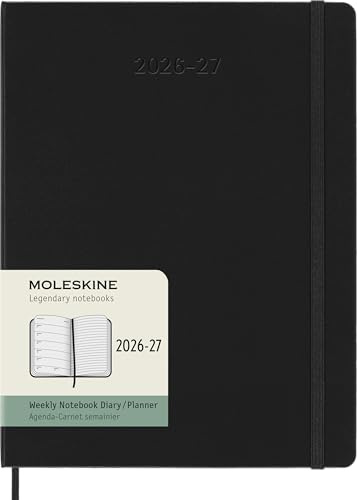 Moleskine Agenda semanal 2026 2027 - Agenda de 18 meses con espacio para notas, tapa dura y cierre elástico, color negro, tamaño XL 19 x 25 cm