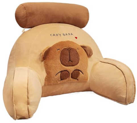 Läskudde – Capybara-design med armar, tvättbart skydd | Bekväm ryggstödskudde för säng, soffa, sänggavel, kontor, stol, vuxna, barn, tupplur, födelsedag, inflyttningspresent
