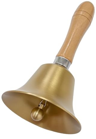 MFUSUL Handklocka med metallklocka och trähandtag, tydliga ljud för äldre hemma, julmarknader, skolevenemang, bröllop, kontor, djurträning, middagar, hotellservice och meditationsbön