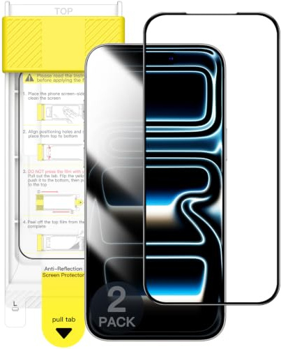 JETech Antireflex 9H+ Skärmskydd för iPhone 17 Pro Max, 2-Pack | AR-Beläggning, Heltäckande Svart Kantdesign, Härdat Glas, Anti-Fingeravtryck, Automatisk Inriktning, Fodralvänlig