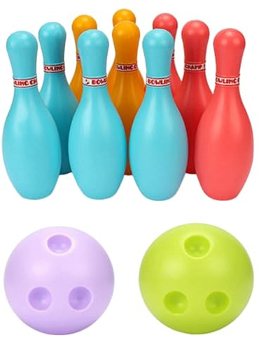 Uanqfegy Set da Bowling per Bambini in plastica, 10 Birilli e 2 Palline, Gioco per Feste, attività Sportiva al Coperto e all'aperto per la Famiglia dei Bambini