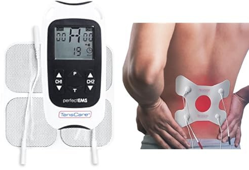 TensCare Perfect EMS + Back Pain Relief Electrodes - Complete Pain Therapy Set with 2-Channel TENS Device & Strong Adhesive, targeted electrodes