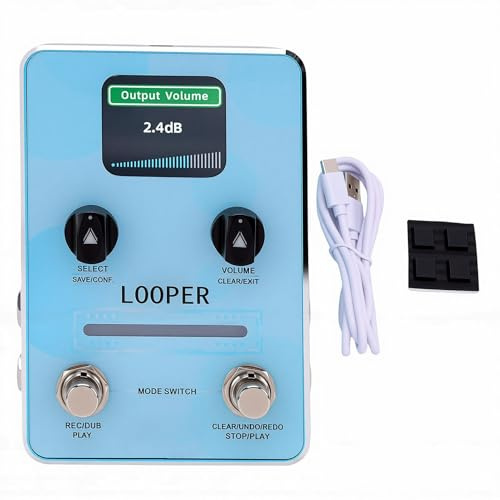Eujgoov Guitar Looper Pedal, Obegränsad Overdub Looper med 44,1 KHz Ljud, 40 Minnesplatser, LED-skärm, USB C, för Låtskrivande och Liveframträdande