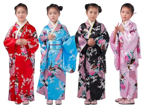 Kimono Kostym Blommönster Kulturell Japansk Kimonorock | Japansk Klänning Barndräkt För Åldrar 2-10 År Gamla Barn Och Studenter Till Födelsedagskalas Scenuppträdande Och