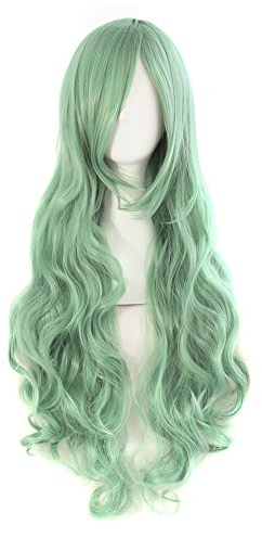 MapofBeauty 32 Langes Haar Spirale lockige Cosplay Kostüm Perücke (Seladon grün)
