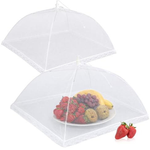 com-four® 2X Speisehauben, Faltbare Fliegenhaube 44 cm - Abdeckhaube für Lebensmittel - Fliegen-Schutz, Fliegenschirm für Lebensmittel, Essen, Obst, BBQ, Picknick, Kuchenabdeckung (02 Stück - weiß)