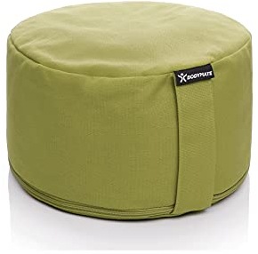 BODYMATE Yogakissen rund 31cm Durchmesser 16cm hoch Olive Green mit Buchweizen-Spelz Füllung – Maschinenwaschbarer Bezug aus 100% extra Dicker Baumwolle – Meditationskissen – Sitzkissen