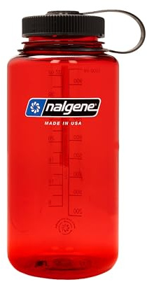 Nalgene Sustain Tritan BPA-Free Water Bottle Made with Material Derived from 50% Plastic Waste, 32 OZ, Wide Mouth, Red