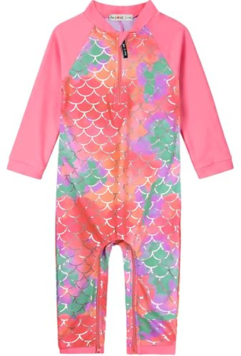 weVSwe Traje De Baño para Niña De Manga Larga Rash Guard Swim SPF 50+ Protección Solar para Niños Pequeños Escamas De Pescado Rosa 12-18 Meses