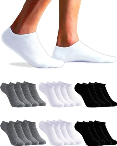 12 Paires Chaussettes Basses Homme et Femme - Socquettes Homme et Femme - Socquettes Courtes Coton Respirant (FR/ES, Numérique, 40, 46, Taille normale, Taille normale, Noir, Gris et Blanc (12 Paires))