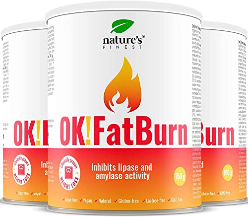 Nature's Finest by Nutrisslim OK!FatBurn mit ID-alG™ & L-Carnitin - Effektiver Kohlenhydratblocker & Fettverbrenner für Gewichtsmanagement - Mit L-Tyrosin & Vitamin C - 450 g fur 45 tage - Vegan