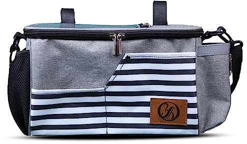 Jadin Kinderwagen Organizer, Wasserdichte Buggy Organizer mit Reißverschluss, Organizer Kinderwagen mit Getränkehalter bietet Platz für Babyflasche, Windeln, Taschentücher und Spielzeug