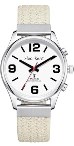 Hearkent - Reloj parlante para mujer con voz francesa grandes números para personas con discapacidad visual, ciega o anciana, Nylon Beige, Clásico