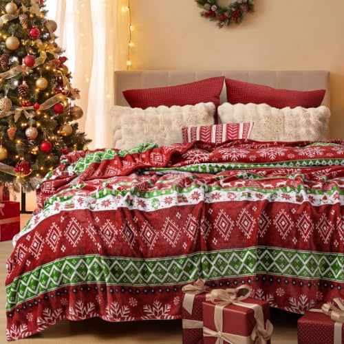 PHF Fleece Blanket Super King Size 230x270cm, Retro Christmas | Microfibre, 300GSM Lightweight Airy Warmth, Anti-Static Breathable, All Season, Cosy for Bed Sofa Travel, Ideal for Home