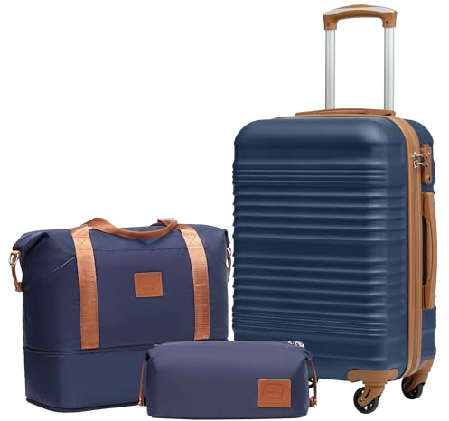 COOLIFE Set di Valigie Rigida 3 Pezzi, Set Valigie con Borsone da Viaggio Espandibile Palestra e Borsa da Toilette, Valigia con 4 Rotelle Girevoli a 360° TSA Serratura