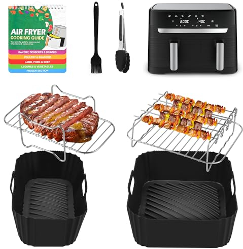 Air Fryer Accessories Set for Tefal Easy Fry 5.2l/3.1l, Large&Small Air Fryer Liners Compatible with Tower T17099 5.2l/3.3l, Lakeland 5l/3l&Salter Ek5729 Dual Drawer 5.5l/3.5l Air Fryer