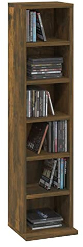 Homgoday Armadio CD Con 6 Scomparti Aperti 21 x 20 x 88 cm, Torre in Legno di Ingegneria, Mobile di Immagazzinaggio DVD, Scaffale per Soggiorno, Camera da Letto, Ufficio