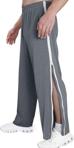 Pantaloni da Riabilitazione da Uomo con Apertura Laterale, Pantaloni Sportivi con Cerniera sulla Gamba, Pantaloni da Allenamento da Uomo, Gamba Aperta, Pantaloni di Stoffa (Color : Gray, Size : L)