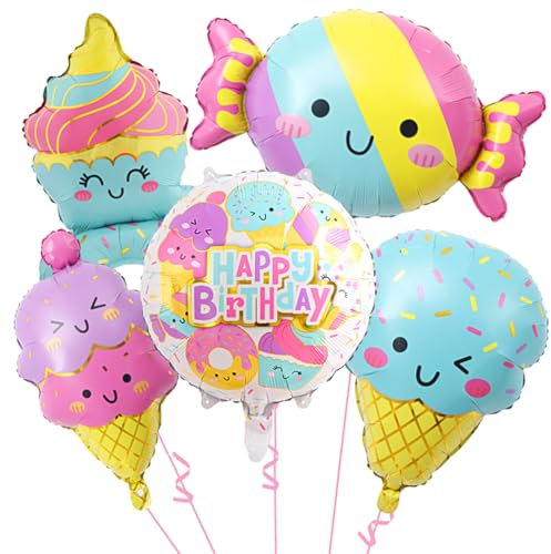 Globos de helado y caramelos, decoración de helado para fiestas, decoración para fiestas de cumpleaños de caramelos, 5 piezas de decoración de cumpleaños, kit de globos de carnaval para fiestas de