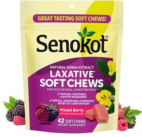 Senokot Laxative Soft Chews, 42 Chews, Overnight Constipation Relief, Senna Laxative Extract, Mixed Berry