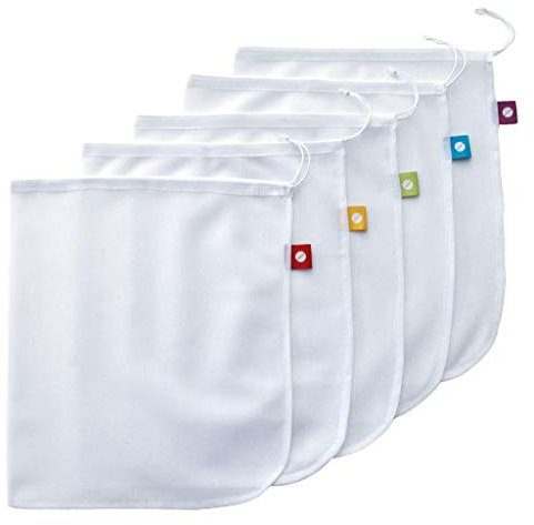 Lot de 5 sachets de légumes et pour produits en filet - Lavables et réutilisables - Ustensiles ménagers - Cadeau (blanc, taille unique)