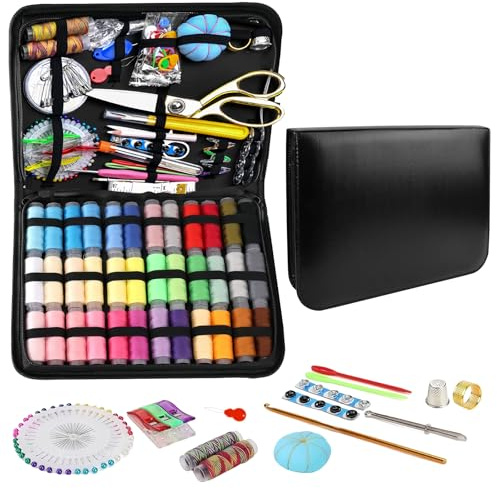 WANDGU Kit de couture de base avec 232 accessoires de couture : grand kit de couture professionnel, comprend du fil à coudre, des aiguilles, des ciseaux, des boutons, etc., kit de couture, accessoires