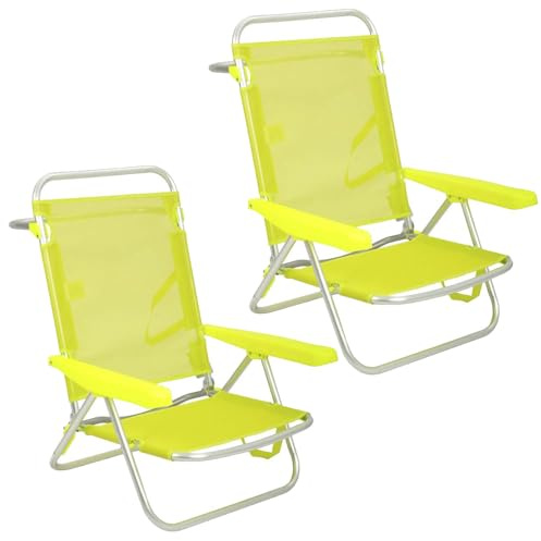 Creaciones Llopis ARW Pack 2 Sillas de Playa Bajas Plegables Reclinables y Convertibles en Tumbona (Verde Lima Limón)